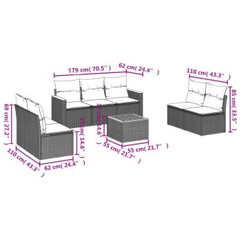 8-teiliges Gartensofa-Set mit Kissen, schwarzes Polyrattan