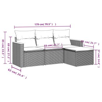4-teiliges Gartensofa-Set mit Kissen, schwarzes Polyrattan