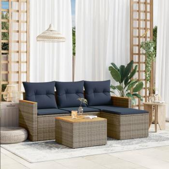 ARDEBO.de - 5-teiliges Gartensofa-Set mit Kissen, grau, Polyrattan