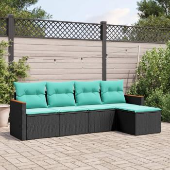 ARDEBO.de - 5-teiliges Gartensofa-Set mit Kissen, schwarzes Polyrattan