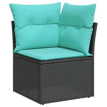 5-teiliges Gartensofa-Set mit Kissen, schwarzes Polyrattan