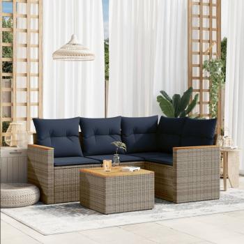 ARDEBO.de - 5-teiliges Gartensofa-Set mit Kissen, grau, Polyrattan