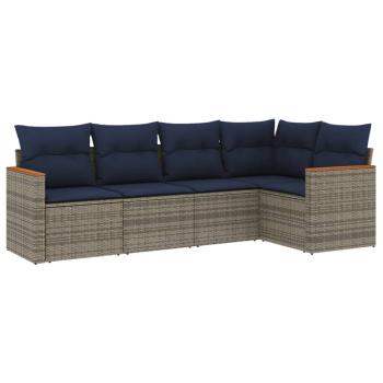 5-teiliges Gartensofa-Set mit Kissen, grau, Polyrattan