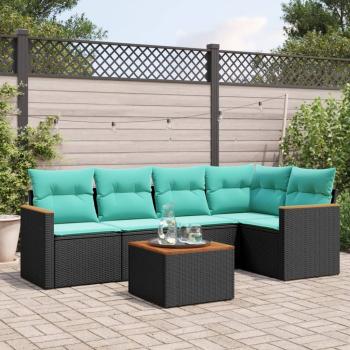 ARDEBO.de - 6-teiliges Gartensofa-Set mit Kissen, schwarzes Polyrattan