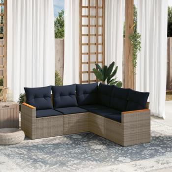 ARDEBO.de - 5-teiliges Gartensofa-Set mit Kissen, grau, Polyrattan