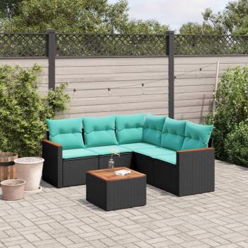 ARDEBO.de - 6-teiliges Gartensofa-Set mit Kissen, schwarzes Polyrattan