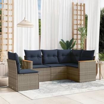 ARDEBO.de - 5-teiliges Gartensofa-Set mit Kissen, grau, Polyrattan