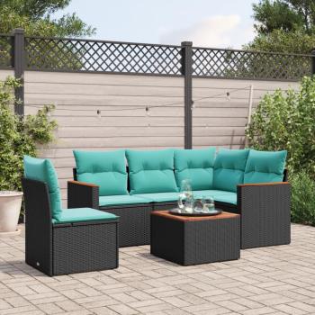 ARDEBO.de - 6-teiliges Gartensofa-Set mit Kissen, schwarzes Polyrattan