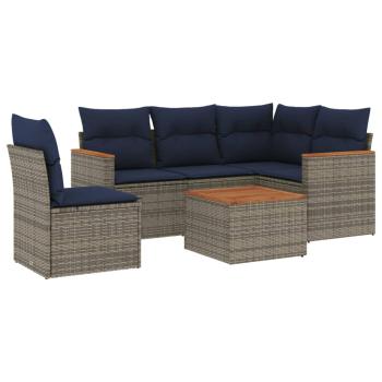 6-teiliges Gartensofa-Set mit Kissen, grau, Polyrattan