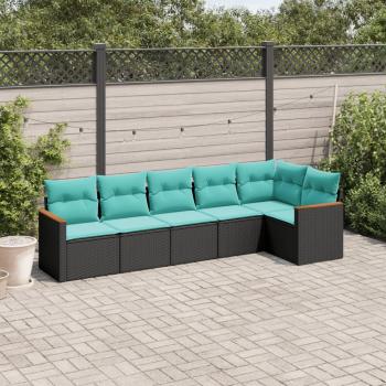 ARDEBO.de - 6-teiliges Gartensofa-Set mit Kissen, schwarzes Polyrattan