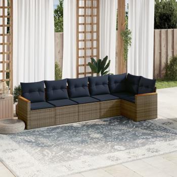 ARDEBO.de - 6-teiliges Gartensofa-Set mit Kissen, grau, Polyrattan