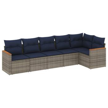 6-teiliges Gartensofa-Set mit Kissen, grau, Polyrattan