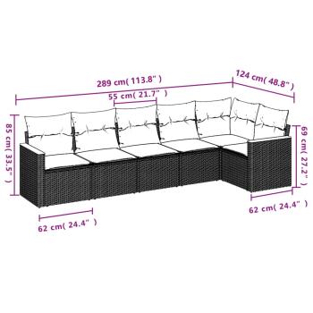 6-teiliges Gartensofa-Set mit Kissen, grau, Polyrattan