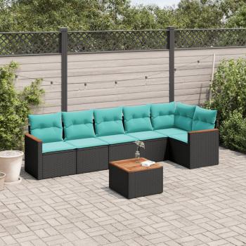 ARDEBO.de - 7-teiliges Gartensofa-Set mit Kissen, schwarzes Polyrattan