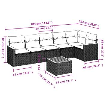 7-teiliges Gartensofa-Set mit Kissen, grau, Polyrattan