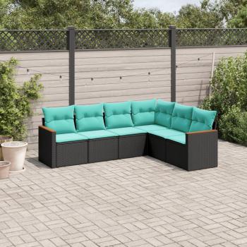 ARDEBO.de - 6-teiliges Gartensofa-Set mit Kissen, schwarzes Polyrattan