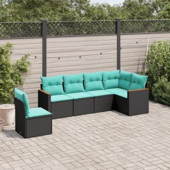 ARDEBO.de - 6-teiliges Gartensofa-Set mit Kissen, schwarzes Polyrattan