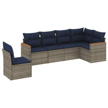 6-teiliges Gartensofa-Set mit Kissen, grau, Polyrattan