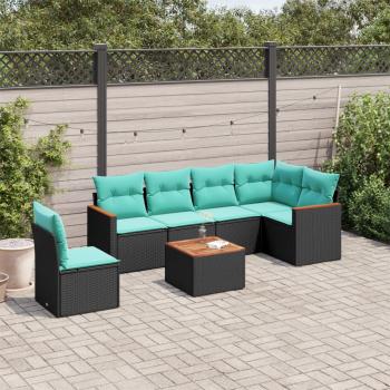 ARDEBO.de - 7-teiliges Gartensofa-Set mit Kissen, schwarzes Polyrattan