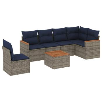 7-teiliges Gartensofa-Set mit Kissen, grau, Polyrattan
