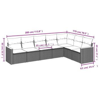 7-teiliges Gartensofa-Set mit Kissen, schwarzes Polyrattan