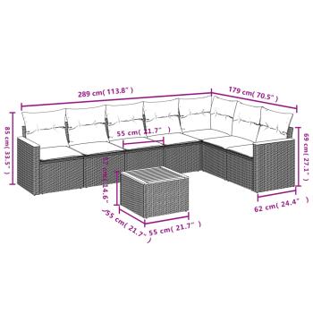 8-teiliges Gartensofa-Set mit Kissen, schwarzes Polyrattan