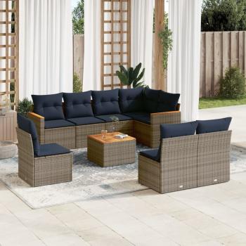 ARDEBO.de - 9-teiliges Gartensofa-Set mit Kissen, grau, Polyrattan