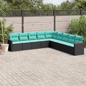 ARDEBO.de - 9-teiliges Gartensofa-Set mit Kissen, schwarzes Polyrattan