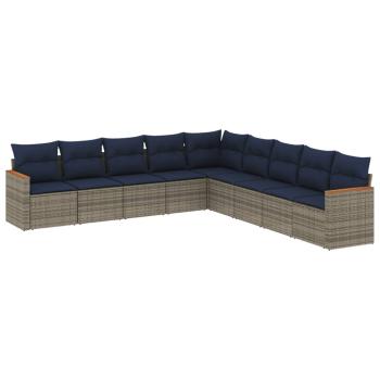 9-teiliges Gartensofa-Set mit Kissen, grau, Polyrattan