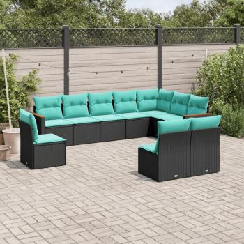 ARDEBO.de - 10-teiliges Gartensofa-Set mit Kissen, schwarzes Polyrattan