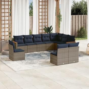 ARDEBO.de - 10-teiliges Gartensofa-Set mit Kissen, grau, Polyrattan
