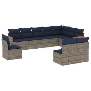 10-teiliges Gartensofa-Set mit Kissen, grau, Polyrattan