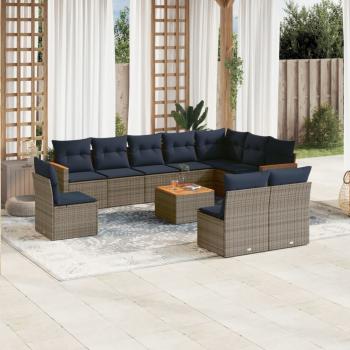 ARDEBO.de - 11-teiliges Gartensofa-Set mit Kissen, grau, Polyrattan