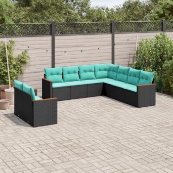 ARDEBO.de - 9-teiliges Gartensofa-Set mit Kissen, schwarzes Polyrattan