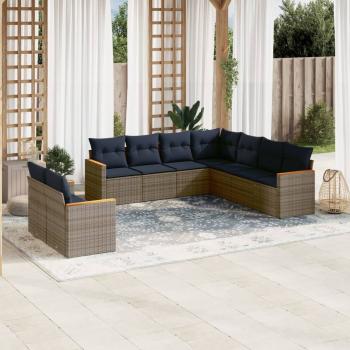 ARDEBO.de - 9-teiliges Gartensofa-Set mit Kissen, grau, Polyrattan