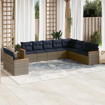 ARDEBO.de - 10-teiliges Gartensofa-Set mit Kissen, grau, Polyrattan