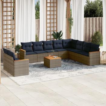 ARDEBO.de - 11-teiliges Gartensofa-Set mit Kissen, grau, Polyrattan