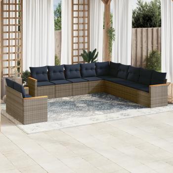 ARDEBO.de - 11-teiliges Gartensofa-Set mit Kissen, grau, Polyrattan