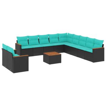 12-teiliges Gartensofa-Set mit Kissen, schwarzes Polyrattan