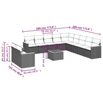 12-teiliges Gartensofa-Set mit Kissen, schwarzes Polyrattan
