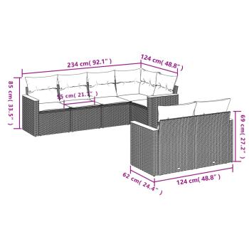 7-teiliges Gartensofa-Set mit Kissen, grau, Polyrattan