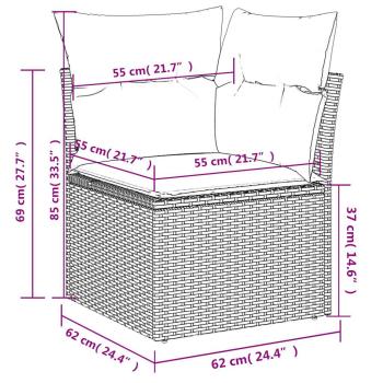 7-teiliges Gartensofa-Set mit Kissen, grau, Polyrattan