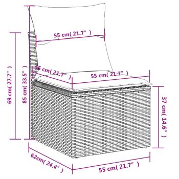 7-teiliges Gartensofa-Set mit Kissen, grau, Polyrattan