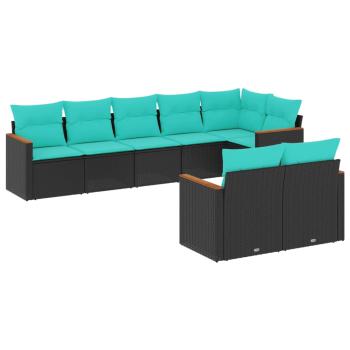 8-teiliges Gartensofa-Set mit Kissen, schwarzes Polyrattan