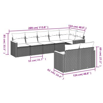 8-teiliges Gartensofa-Set mit Kissen, grau, Polyrattan