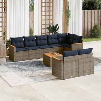 ARDEBO.de - 9-teiliges Gartensofa-Set mit Kissen, grau, Polyrattan