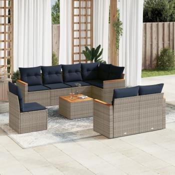 ARDEBO.de - 9-teiliges Gartensofa-Set mit Kissen, grau, Polyrattan