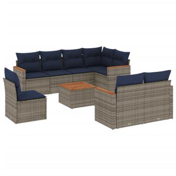 9-teiliges Gartensofa-Set mit Kissen, grau, Polyrattan