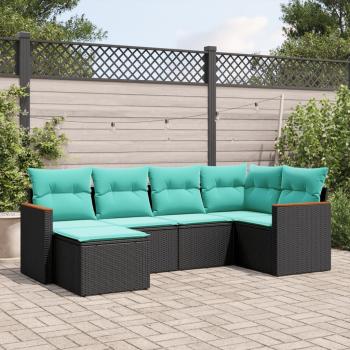 ARDEBO.de - 6-teiliges Gartensofa-Set mit Kissen, schwarzes Polyrattan