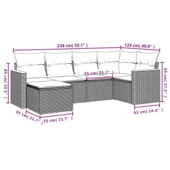6-teiliges Gartensofa-Set mit Kissen, grau, Polyrattan